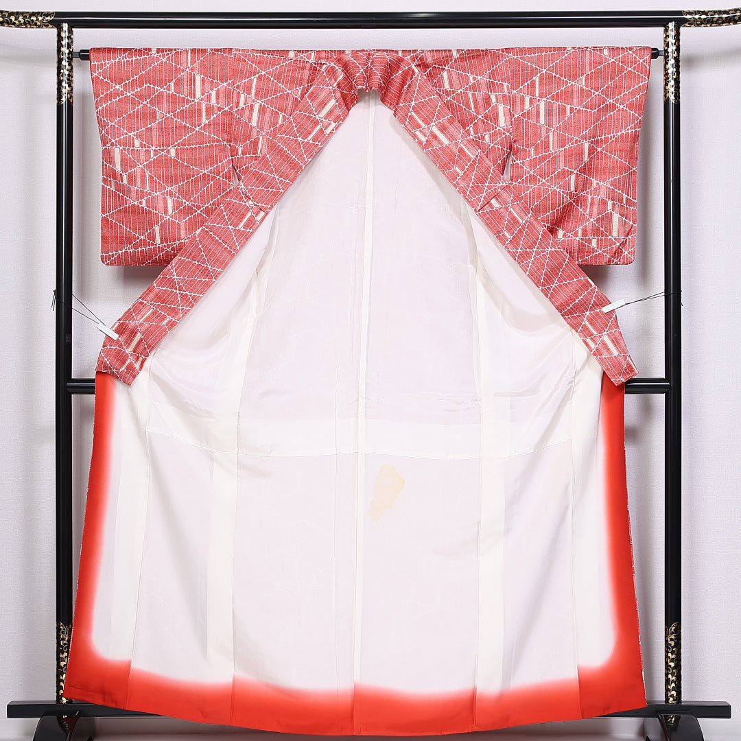 小紋 身丈162.5cm 裄丈63cm Aランク 袷 正絹 広衿 レトロ 1215-10155