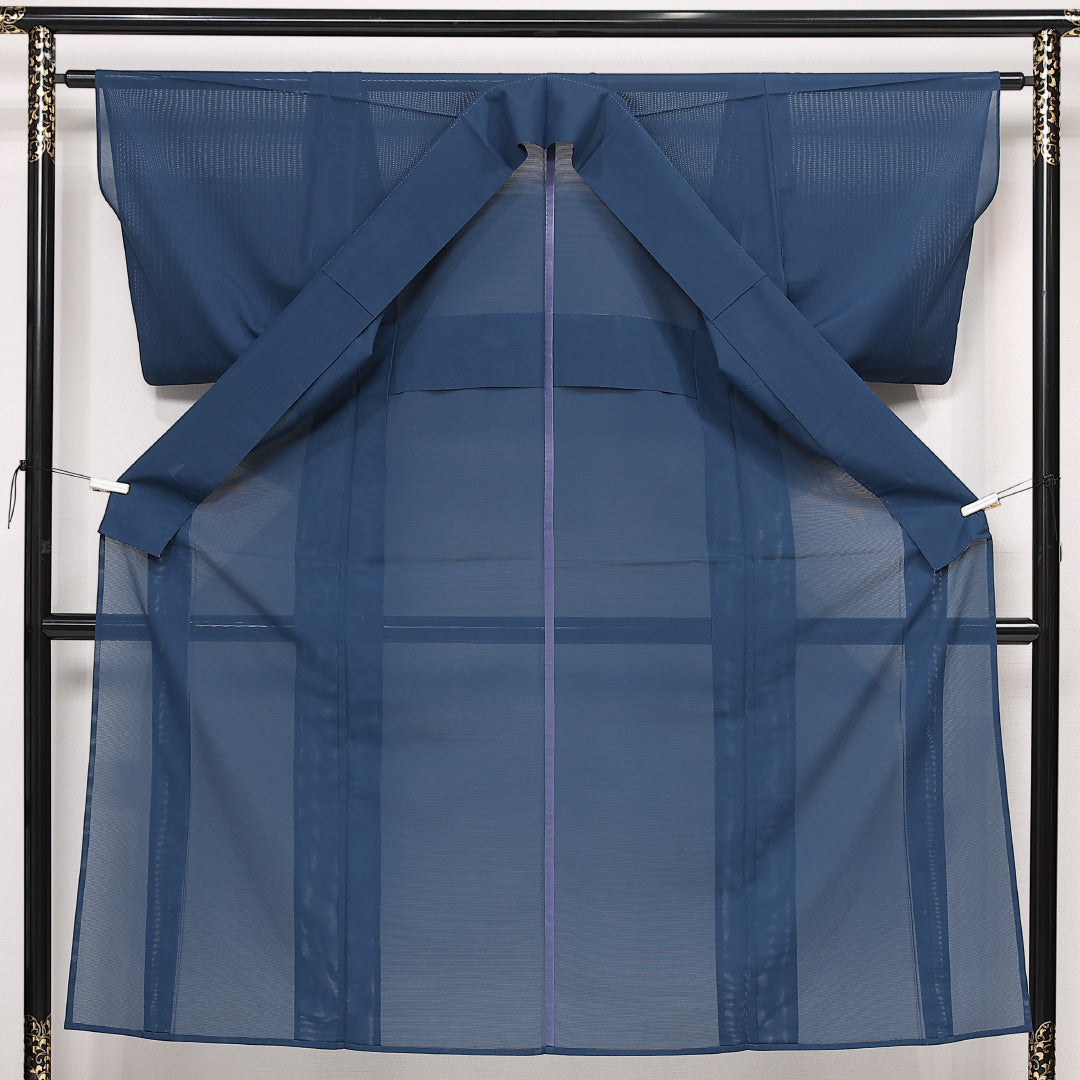 夏物 色無地 絽 身丈145cm 裄丈61cm 正絹 Bランク インフォーマル 広衿 XSサイズ 無地 紺系 RP 1219-13397