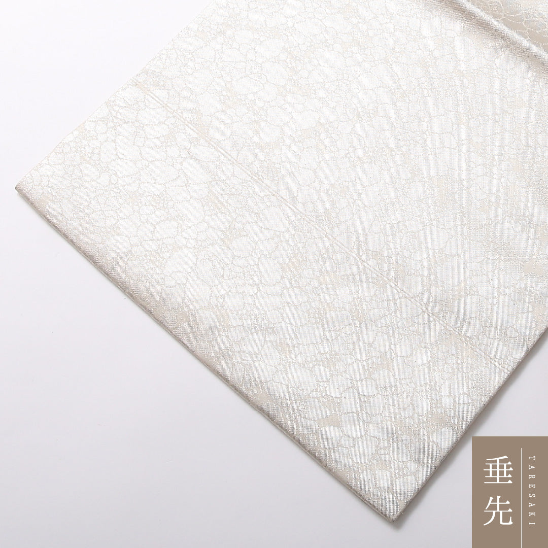 九寸名古屋帯 Aランク 帯丈344cm 正絹 ポイント柄 名古屋仕立て 織り セミフォーマル 菖蒲 菊 銀系 M4 1245-03066