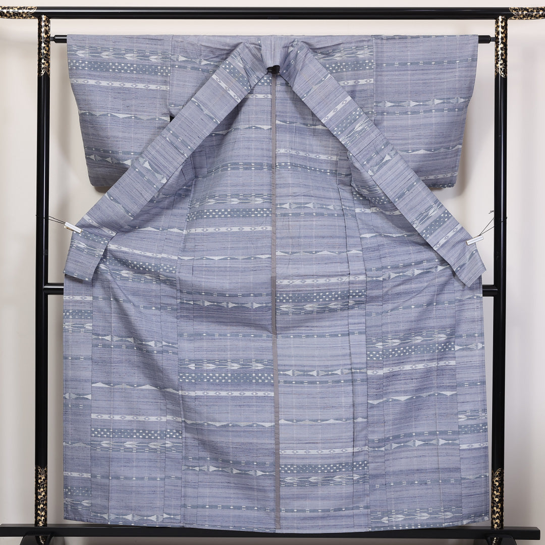 紬 単衣 身丈163cm 裄62.5cm 正絹 青系 Bランク 1216-01191