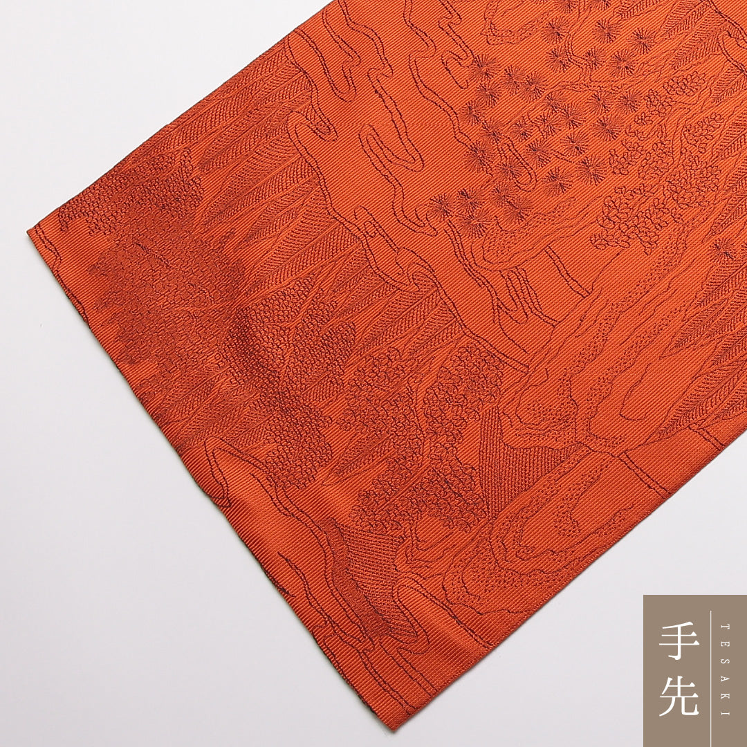 袋帯 帯丈430cm 正絹 全通 インフォーマル 山水 朱系 1243-01342