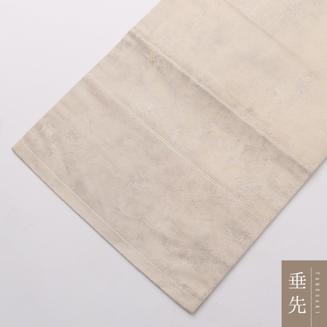 九寸名古屋帯 Sランク 帯丈362cm 正絹 ポイント柄 名古屋仕立て 織り セミフォーマル 牡丹 クリーム系・銀系 RP 1245-02317
