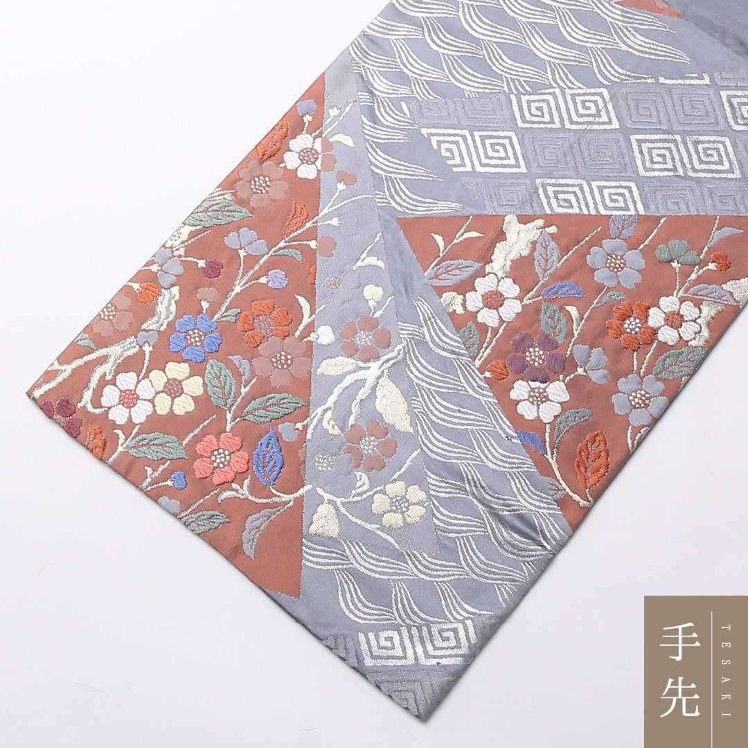 袋帯 帯丈428cm 正絹 六通 フォーマル 色紙重ね 水色系 1243-01499