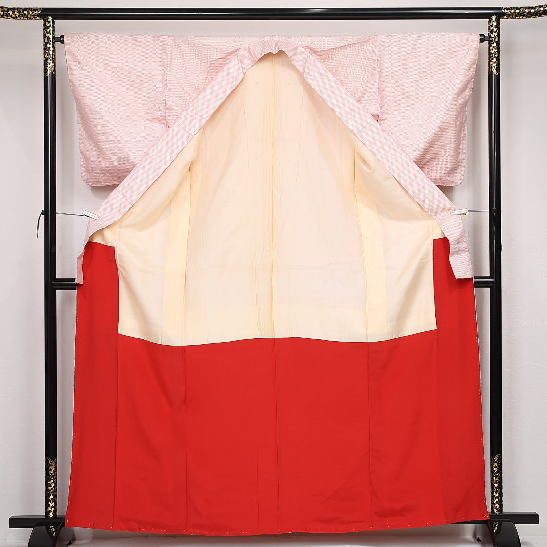 紬 袷 身丈164cm 裄丈65cm 正絹 Aランク カジュアル バチ衿 Lサイズ 蚊絣 白系 RP 1223-13190