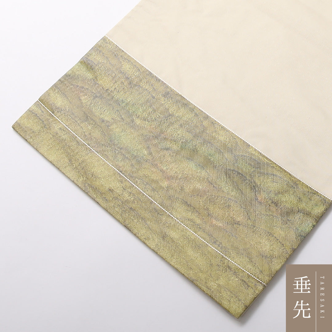 九寸名古屋帯 Cランク 帯丈358cm 正絹 ポイント柄 名古屋仕立て 染め インフォーマル 遠山 クリーム系 M4 1245-03063