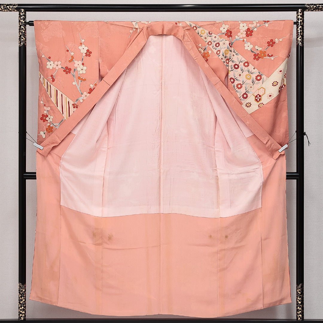 アンティーク 訪問着 (錦紗) 袷 身丈152cm 裄丈62cm 正絹 Aランク バチ衿 Sサイズ 吉祥文様 ピンク系 M4 1217-14233