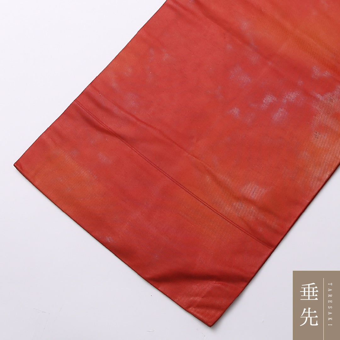 九寸名古屋帯 Aランク 帯丈352cm 正絹 ポイント柄 名古屋仕立て 織り インフォーマル 芙蓉 赤系 HP 1245-02594