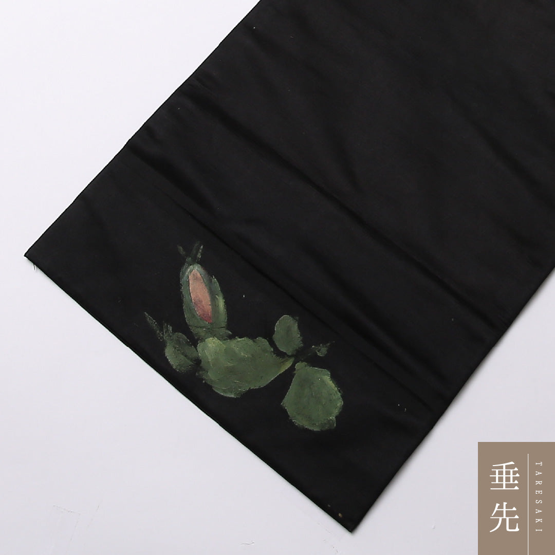 アンティーク 九寸名古屋帯 Aランク 帯丈324cm 正絹 ポイント柄 名古屋仕立て 染め ペンテ帯 薔薇 黒系 M4 1245-02698