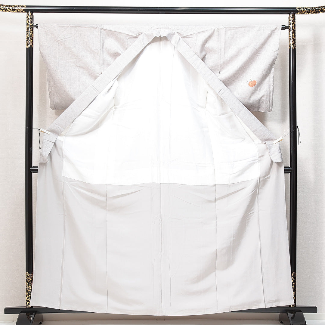 付下げ 袷 身丈163cm 裄丈62cm 正絹 Aランク インフォーマル バチ衿 Lサイズ みかん グレー系 PO 1218-14882
