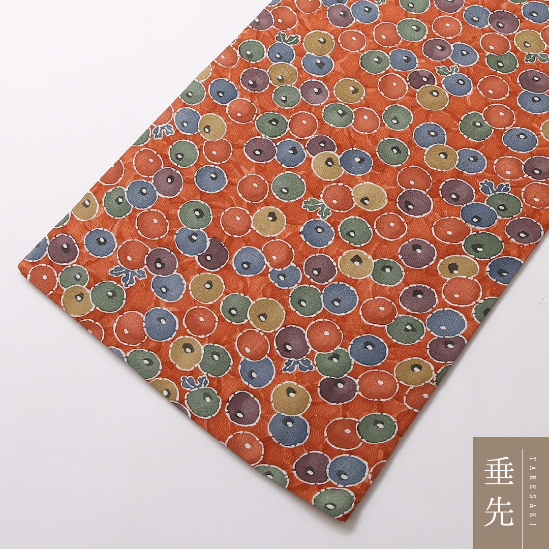 九寸 名古屋帯 帯丈360cm 名古屋仕立て 全通 Nランク カジュアル 正絹 ちりめん 饅頭菊 レトロ 可愛らしい 朱系 1224-02944