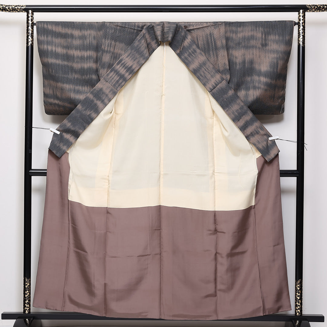紬 袷 身丈159cm 裄66cm 正絹 平織 蚊絣 茶系 Sランク 1216-01375