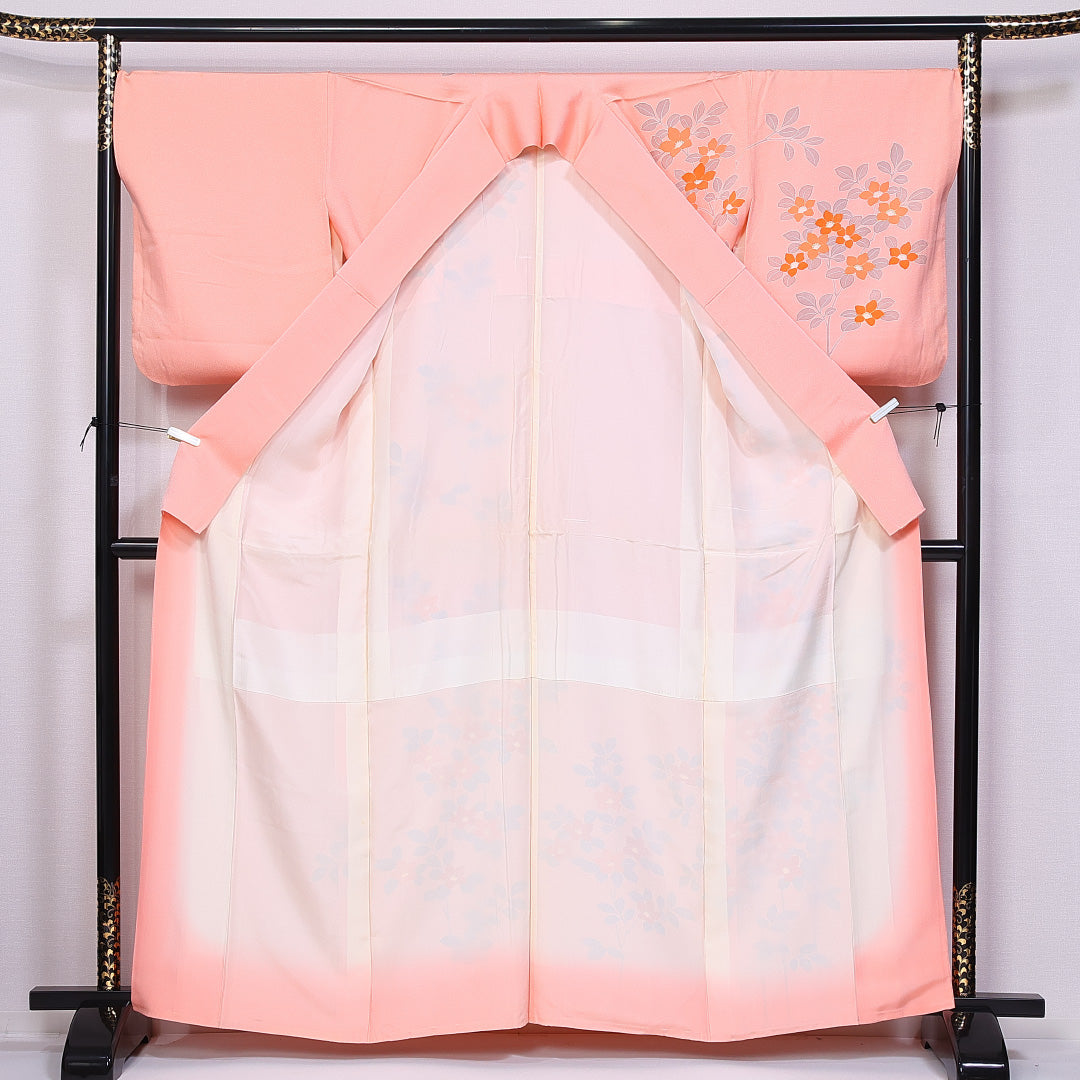 訪問着 袷 身丈162cm 裄丈69cm 正絹 Cランク セミフォーマル 広衿 Lサイズ 桔梗 ピンク系 LP 1217-11362