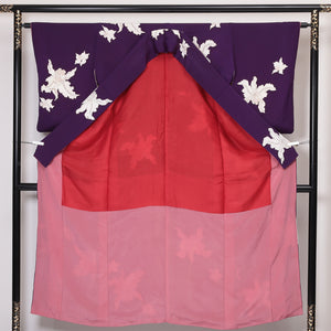 アンティーク 小紋 袷 身丈150cm 裄63cm 紫系 花柄 正絹 Aランク 1215-01872-3220
