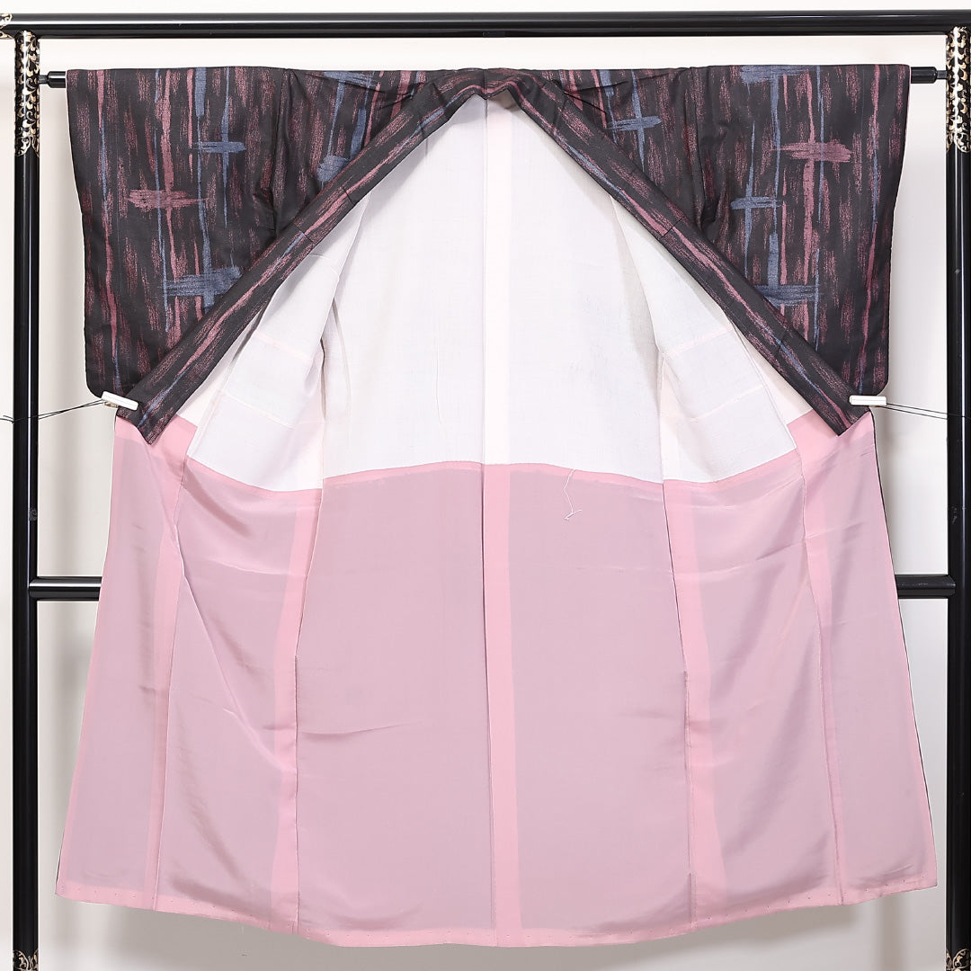 アンティーク 小紋 袷 身丈137cm 裄62.5cm 正絹 黒系 Aランク 1215-02308