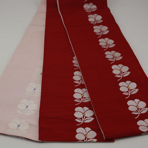 半幅帯 帯丈360cm リバーシブル 正絹 小袋帯 全通 仕立て上がり カジュアル Bランク 赤系 1225000177412