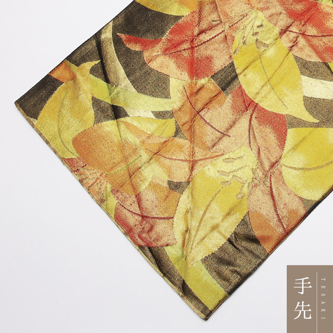 振袖用 袋帯 帯丈430cm 正絹 六通 百合 黒系 金系 1243-01224