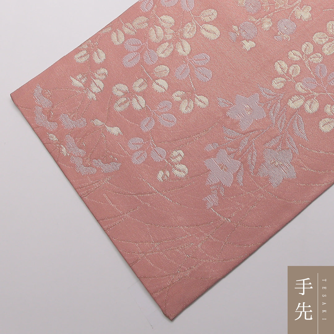 夏物 袋帯 帯丈424cm 正絹 六通 セミフォーマル 秋草文 ピンク系 1243-01443