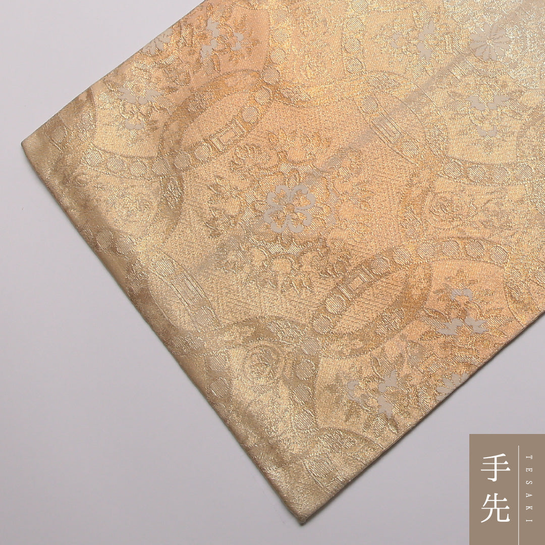 袋帯 帯丈422cm 正絹 六通 フォーマル 宝相華 引箔 ベージュ系 1243-01344