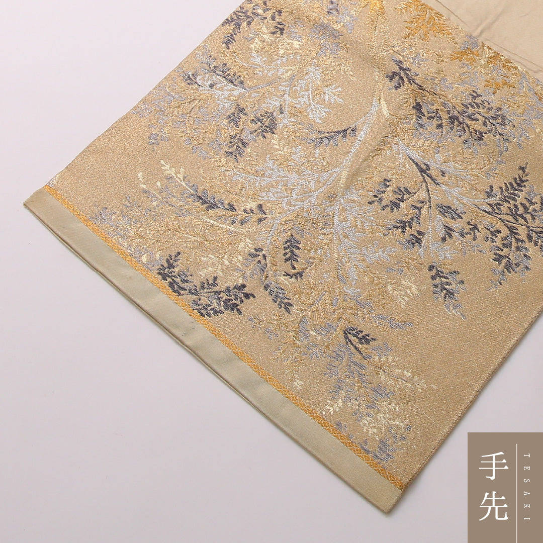 袋帯 帯丈392cm 正絹 六通 セミフォーマル 木立 金系 1243-01654