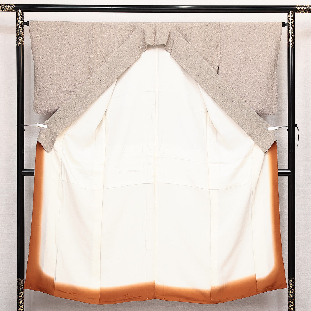 小紋 袷 身丈150cm 裄丈62cm 正絹 Aランク インフォーマル 広衿 Sサイズ 紗綾型 ベージュ系 RP 1221-14097
