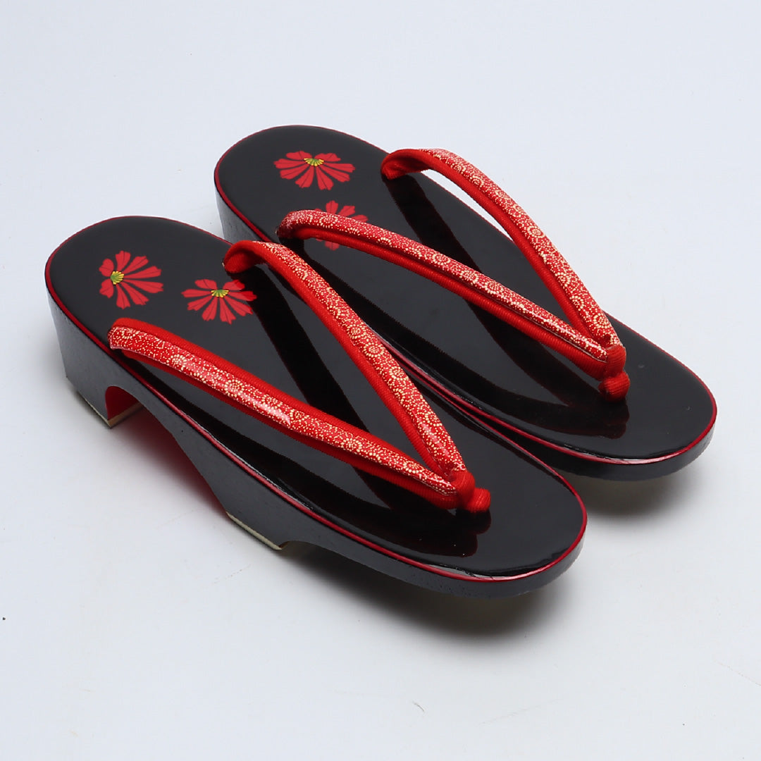 未使用品 下駄 カジュアル 木製 Sランク 和装小物 赤系 1244-00735