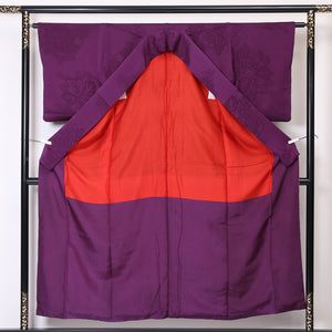 アンティーク 訪問着 袷 身丈154cm 裄63.5cm 正絹 紫系 Bランク 部分絞り 花菱 一つ紋 1212-00504