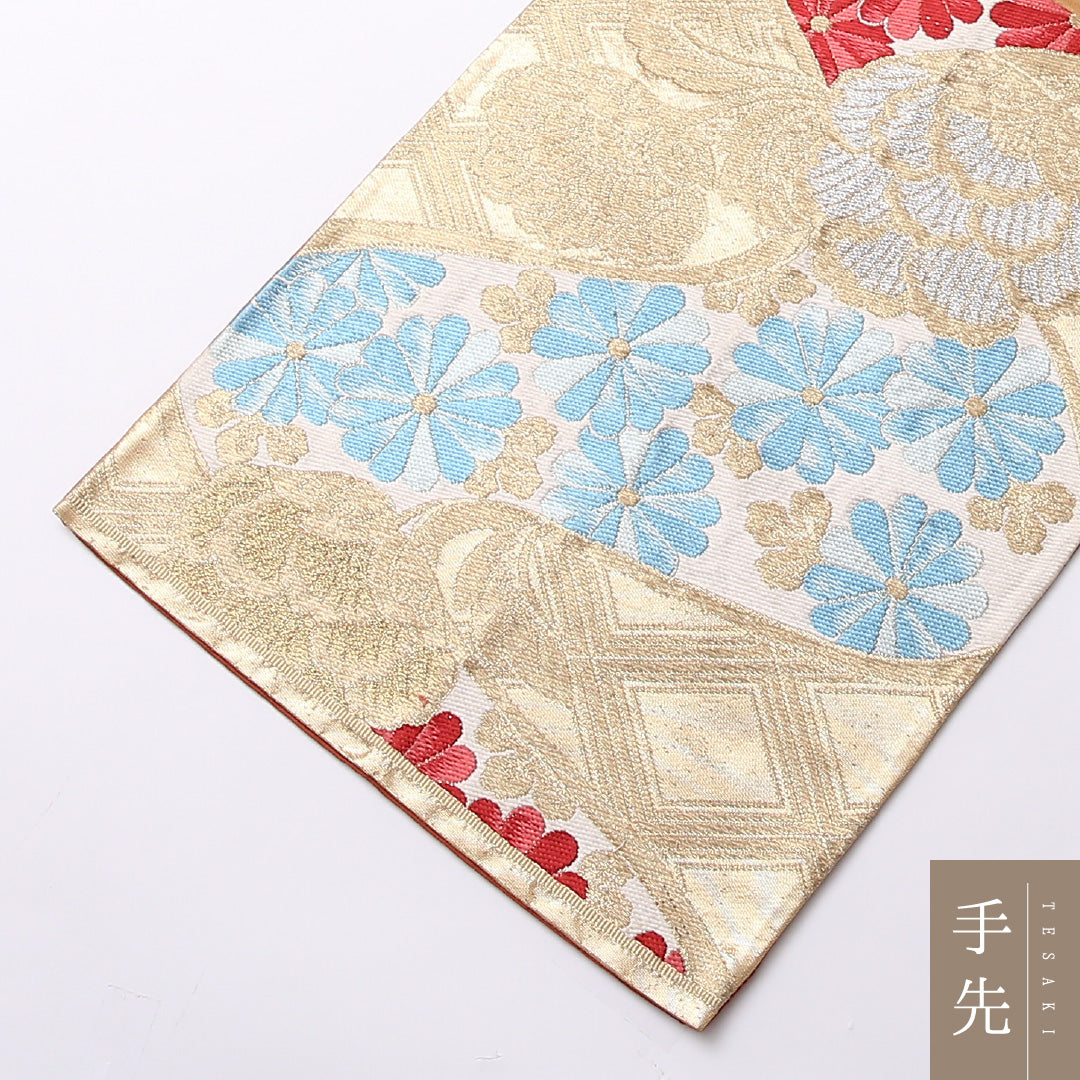 袋帯 帯丈396cm 正絹 六通 フォーマル 唐華 流水 菊 吉祥文様 金系 1243-01509