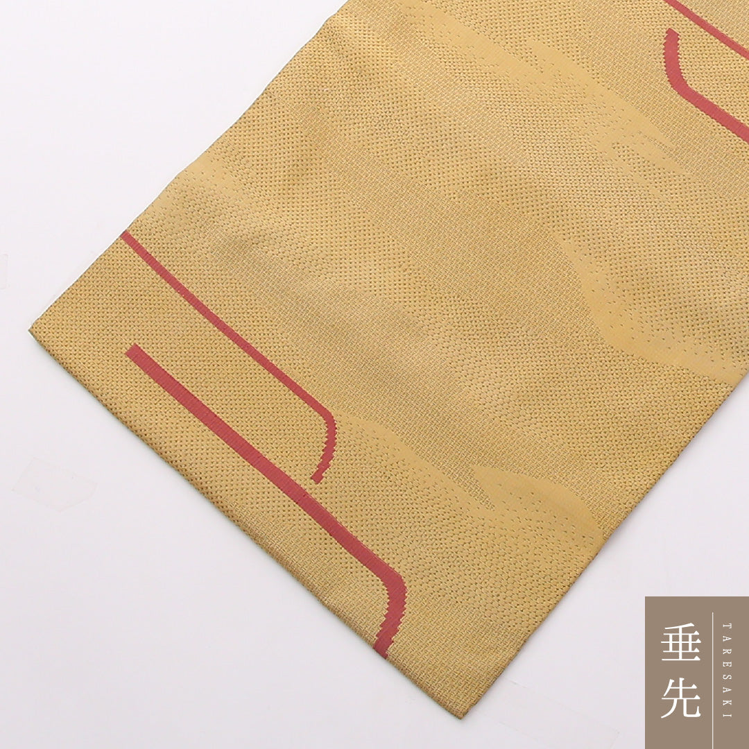 アンティーク 九寸名古屋帯 Aランク 帯丈332cm 正絹 全通 名古屋仕立て 織り 紬 遠山 黄系 LP 1245-02333