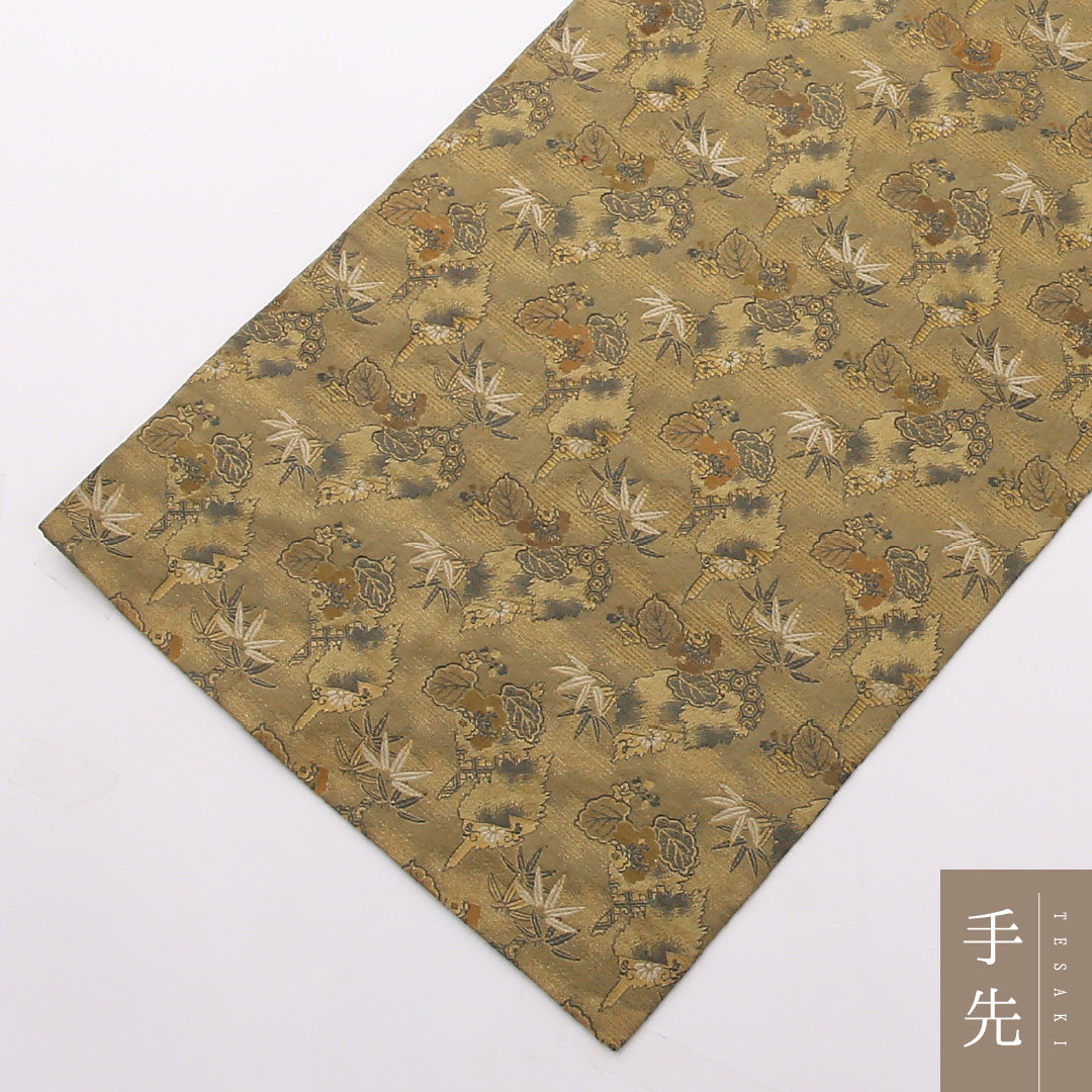 アンティーク 丸帯 帯丈372cm 正絹 全通 植物柄 緑系 ベージュ系 1242-01484