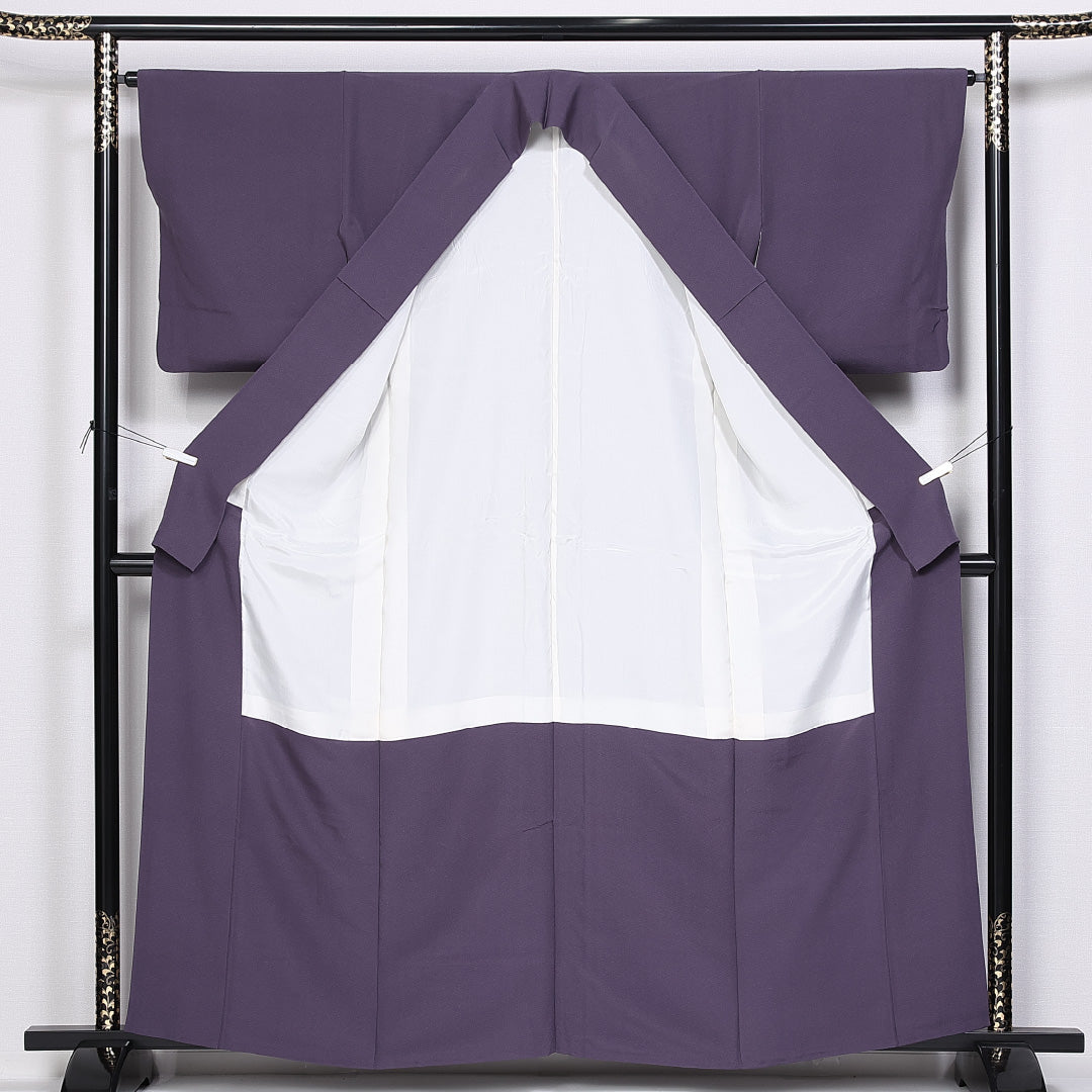 色無地 身丈161cm 裄丈64cm Aランク 袷 三つ紋 正絹 広衿 五三桐 1214-10177