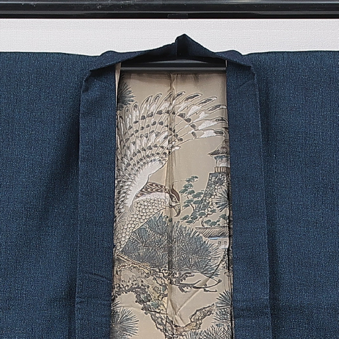 洗える着物 ウールの羽織 男性用 袷 身丈82cm 裄丈68cm ウール Cランク カジュアル Mサイズ 無地 紺系 LP 1235-15770