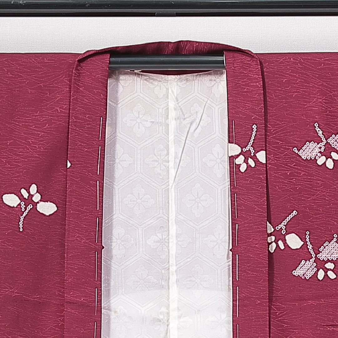 羽織 袷 身丈79cm 裄丈64cm 正絹 Aランク カジュアル Mサイズ 植物柄 赤系 HP 1232-14717