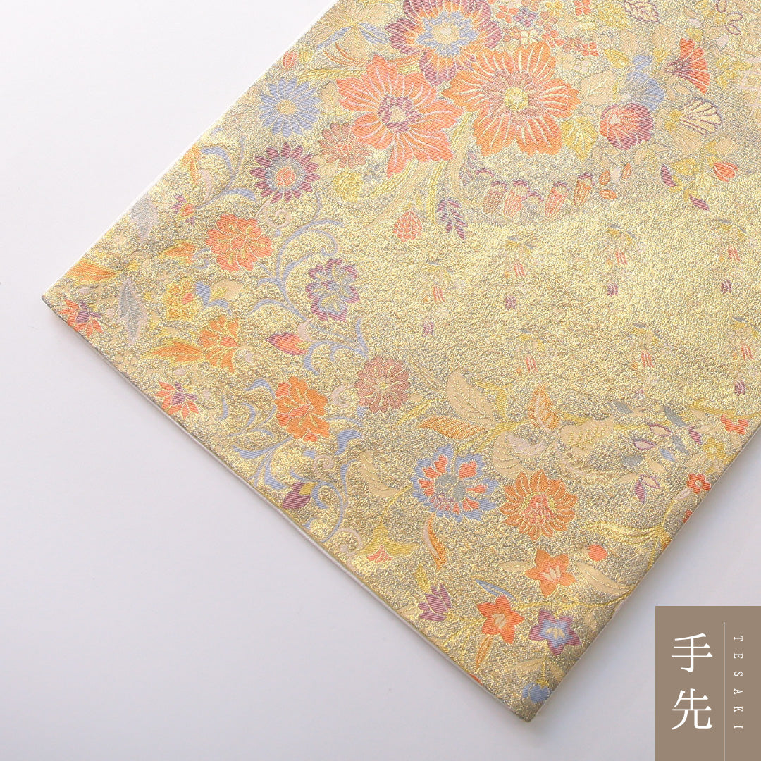 袋帯 帯丈438cm フォーマル 六通 帯芯なし Sランク 正絹 吉祥文様 金系 1223-02142