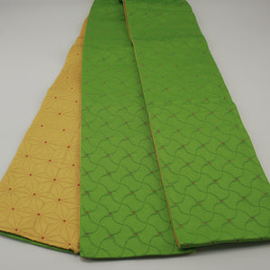 半幅帯 帯丈344cm 正絹 小袋帯 全通 未仕立て カジュアル Aランク 緑系 1225000132319