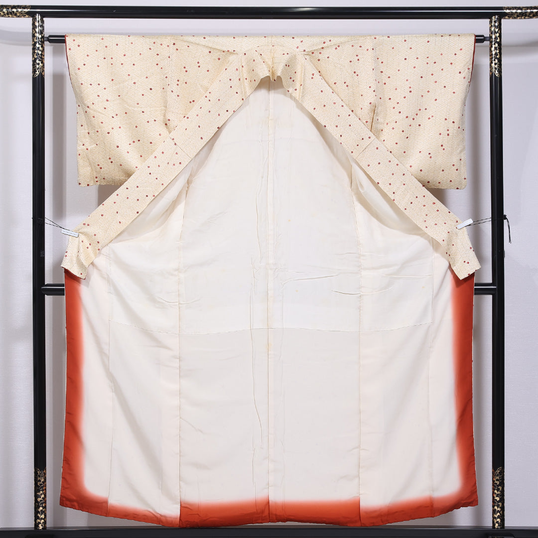 小紋 袷 身丈155cm 裄丈62cm 正絹 Aランク インフォーマル 広衿 Mサイズ 花柄 クリーム系 HP 1221-11833