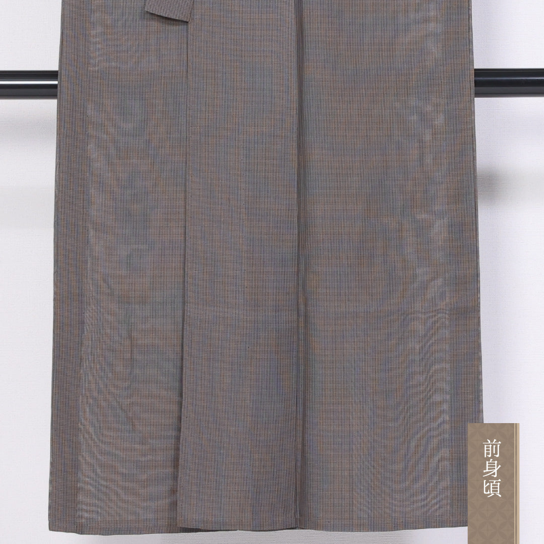 男着物 夏物 紗 身丈134cm 裄丈67cm 正絹 Sランク XSサイズ バチ衿 カジュアル 縞 クリーム系 茶系 1219-06290