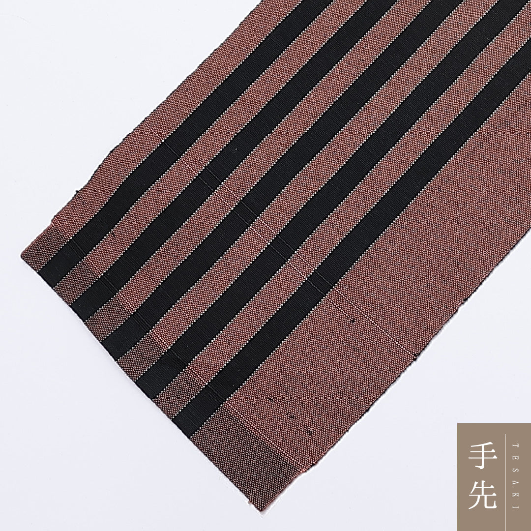 六寸帯 帯丈328cm 全通 単衣帯 縞 正絹 紫系 Aランク 1225-000357