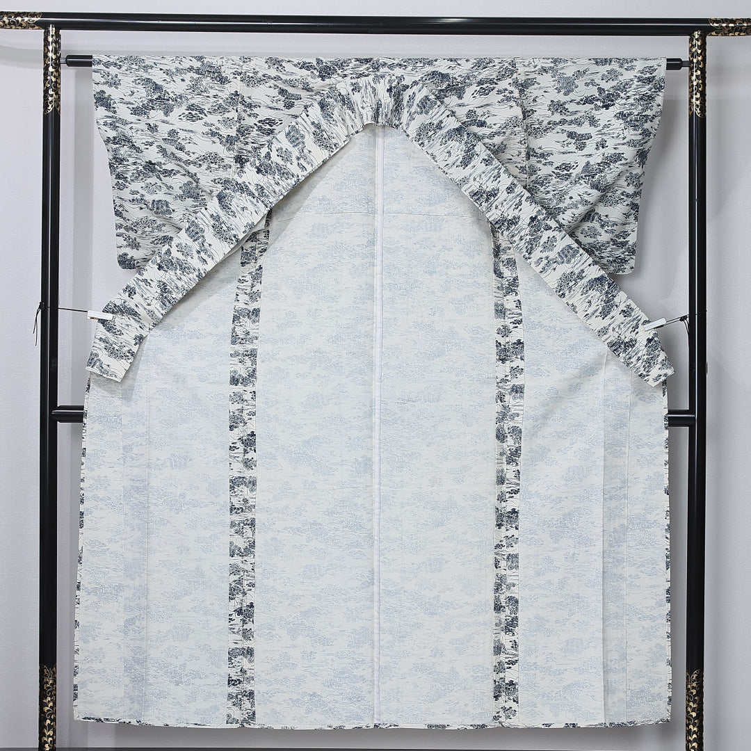小紋 身丈154cm 裄丈62cm Sランク S 正絹 単衣 広衿 茶屋辻 カジュアル 白系 1215-12223
