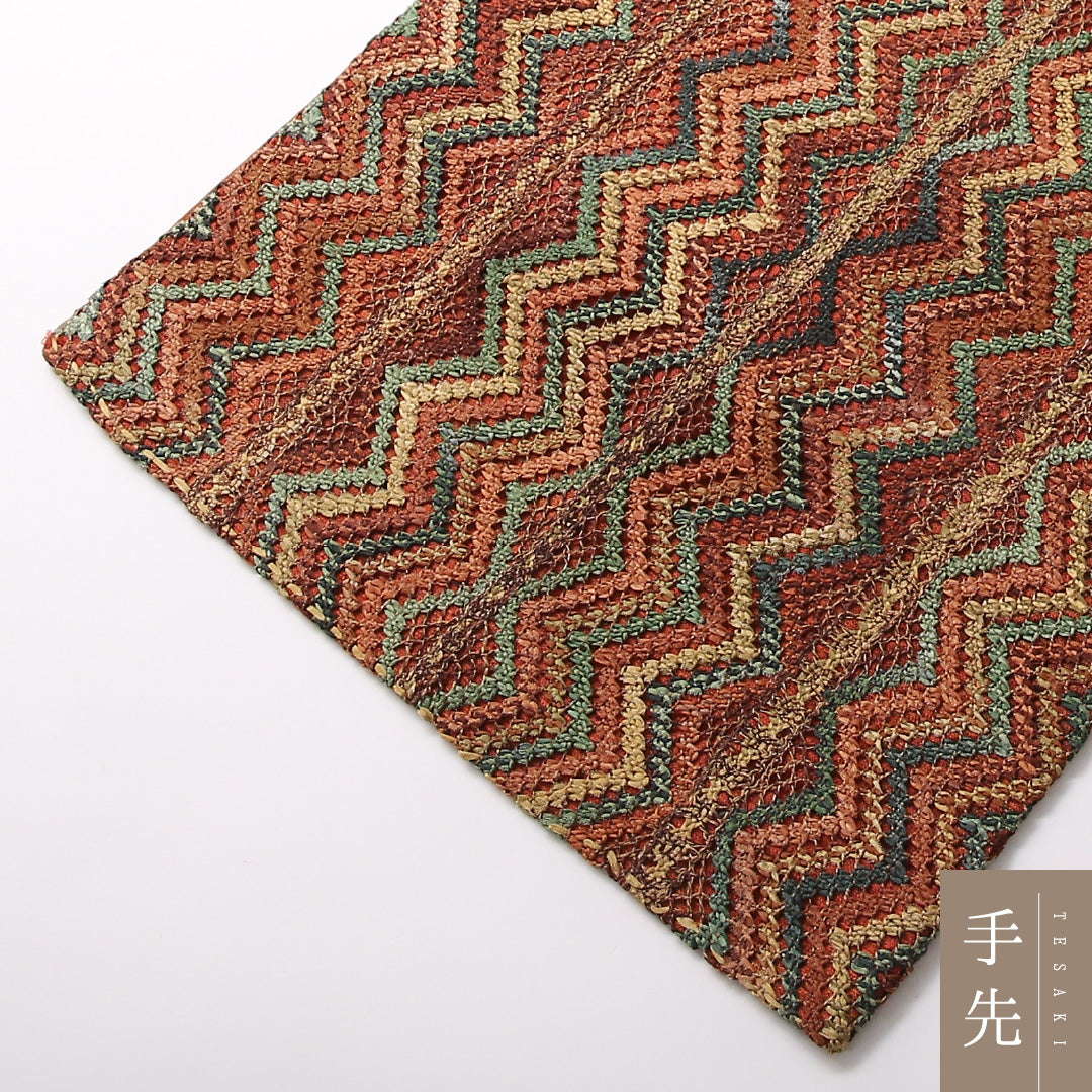 夏物 袋帯 帯丈422cm 正絹 六通 カジュアル 幾何学柄 茶系 多色系 1243-01704