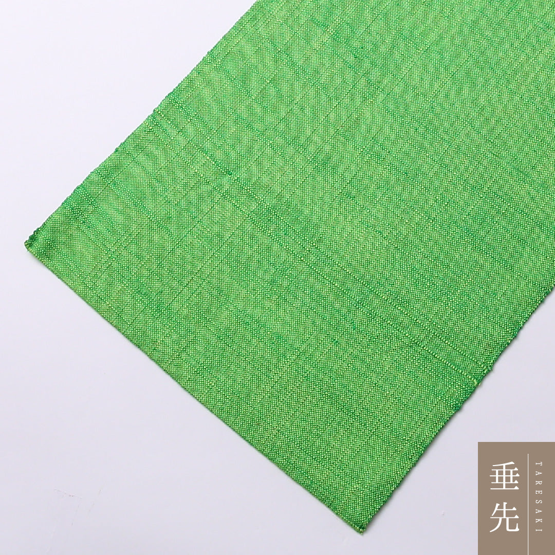 八寸名古屋帯 Sランク 帯丈348cm 正絹 全通 名古屋仕立て 織り カジュアル 紬 無地 緑系 LP 1245-02549