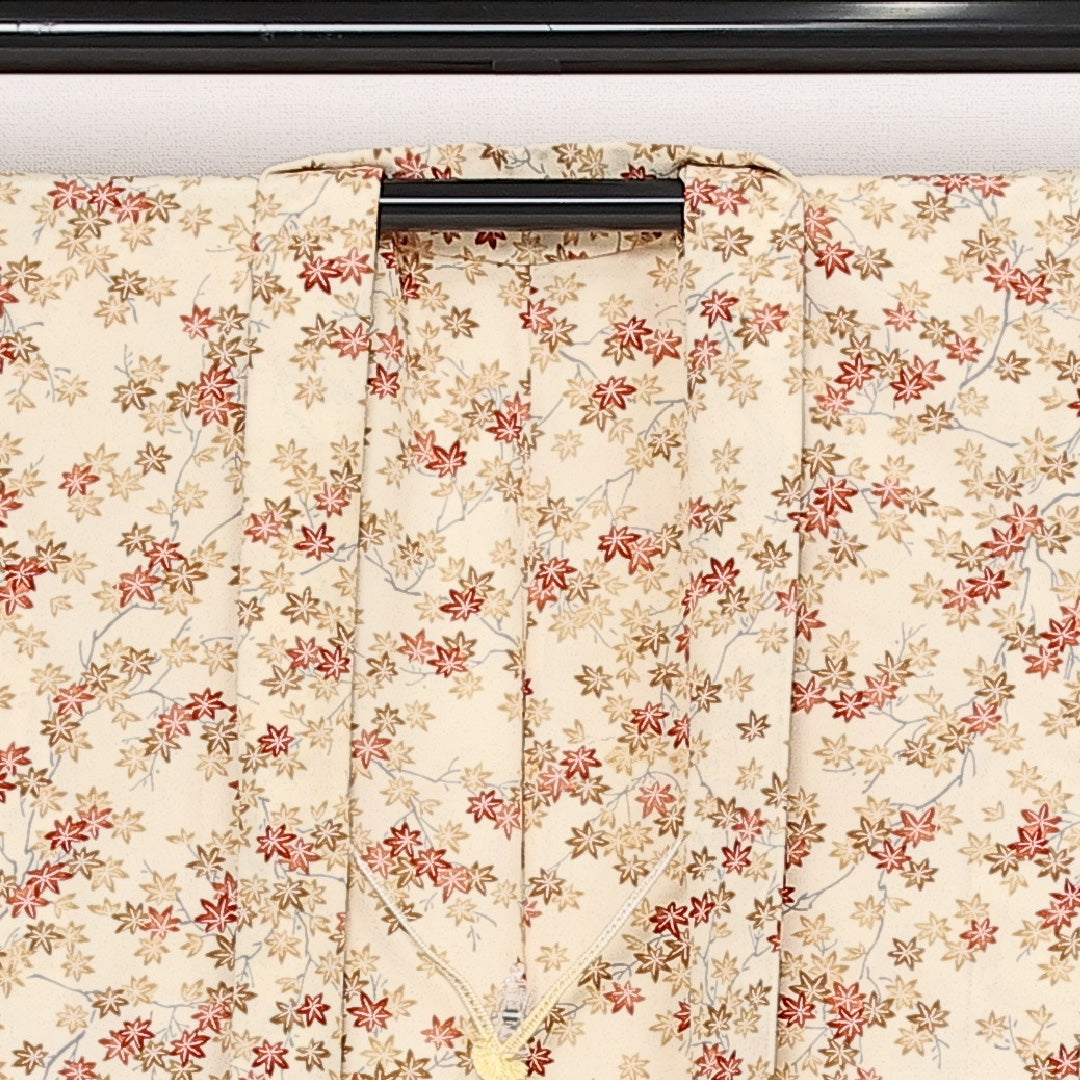 羽織 袷 身丈78cm 裄丈67cm 正絹 Sランク カジュアル Mサイズ 紐あり 紅葉 クリーム系 RP 1232-13730