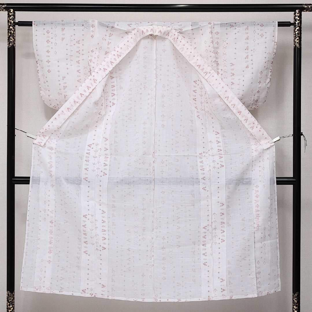 浴衣 夏物 洗える着物 身丈145cm 裄丈60cm Cランク 麻 バチ衿 XSサイズ カジュアル 肩当て 絣柄 素朴 爽やか 白系 1218-14202