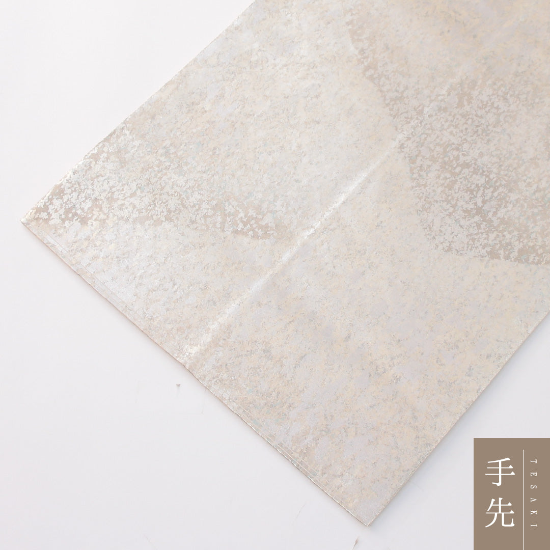 袋帯 帯丈432cm セミフォーマル 六通 Sランク 正絹 引箔 創作柄 白系 銀系 1223-02305