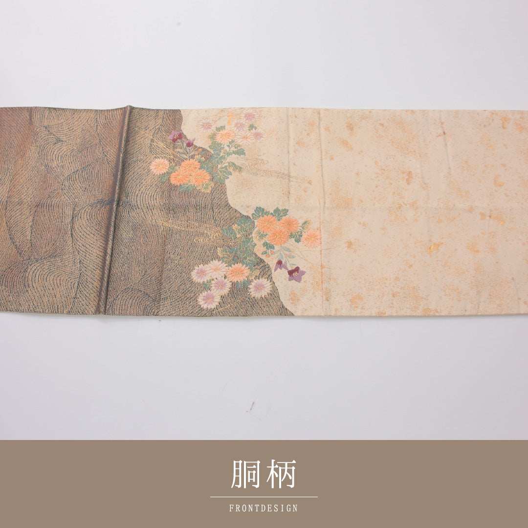 袋帯 帯丈420cm 正絹 全通 帯芯なし リバーシブル フォーマル 浜松 鶴 ベージュ系 1243-02323