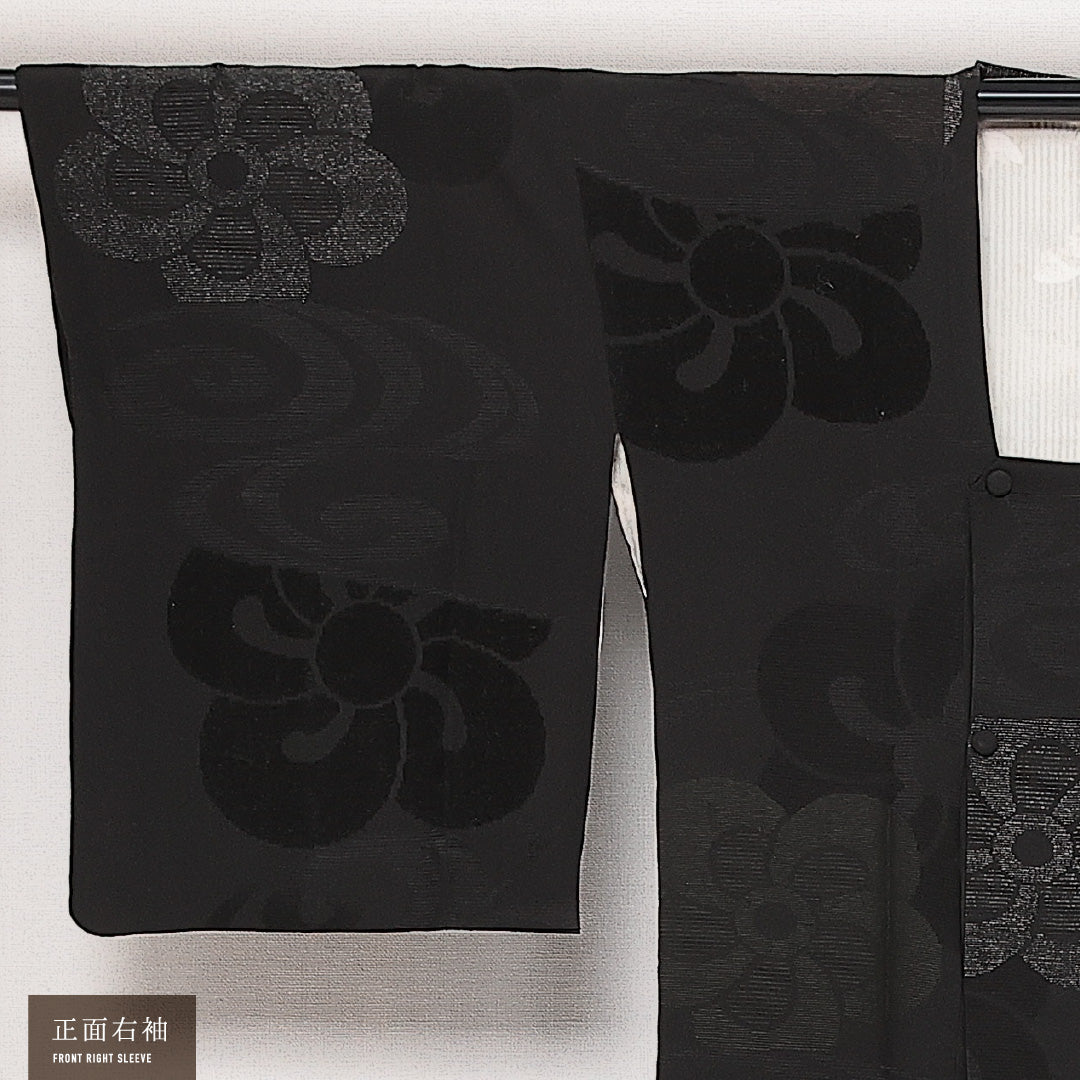 道行コート 袷 身丈90cm 裄丈63cm 正絹 Aランク カジュアル Sサイズ ポケットあり 梅 黒系 HP 1237-13813