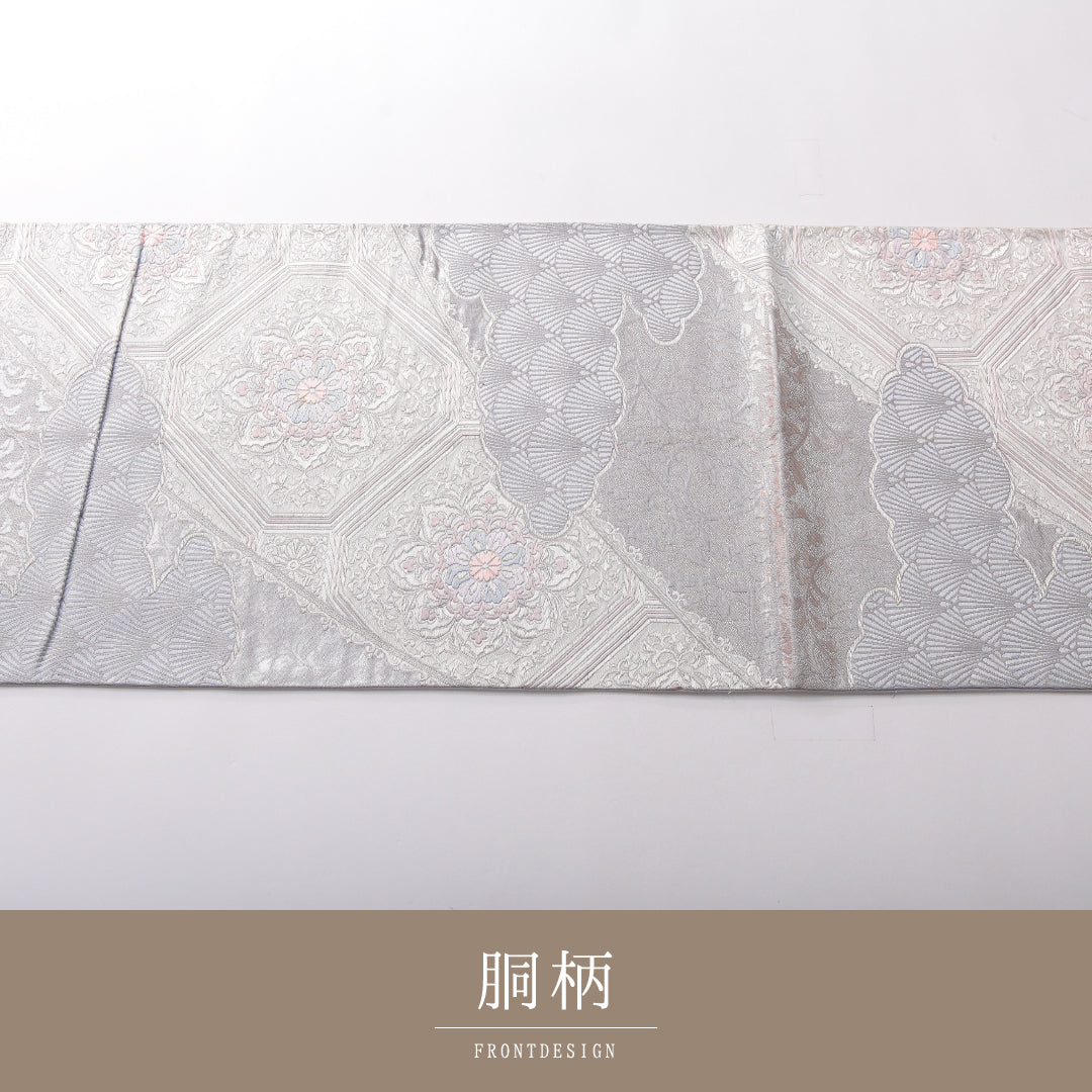 袋帯 帯丈424cm フォーマル 六通 Cランク 正絹 宝相華 紫系 1223-02165