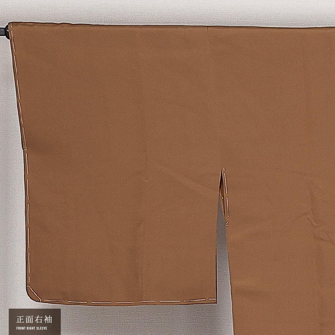 未使用品 道行コート 袷 身丈90cm 裄丈65cm 正絹 Nランク インフォーマル Mサイズ 織り出し 絵羽 ポケットあり しつけ糸 波頭 茶系 RP 1237-13829