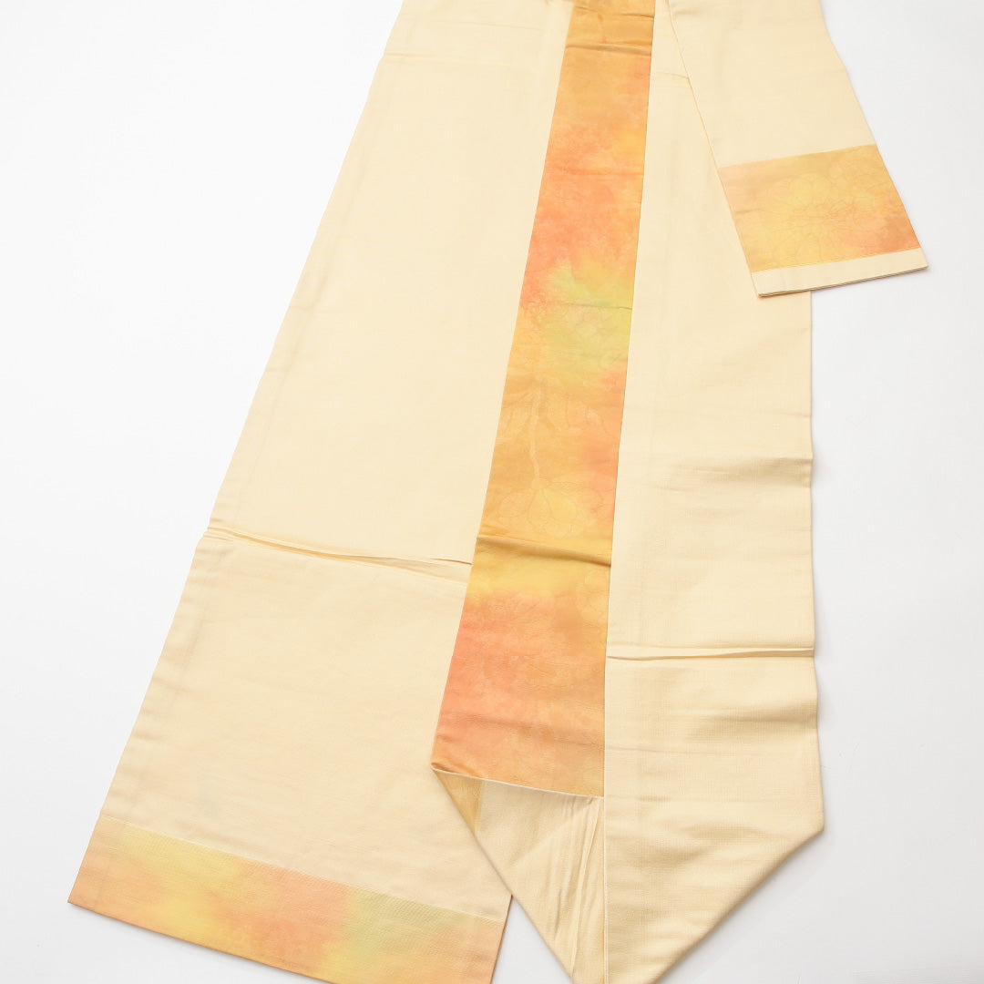 名古屋帯 六通 帯丈351cm セミフォーマル Sランク 正絹 引箔 菊 牡丹 黄系 1224-02142