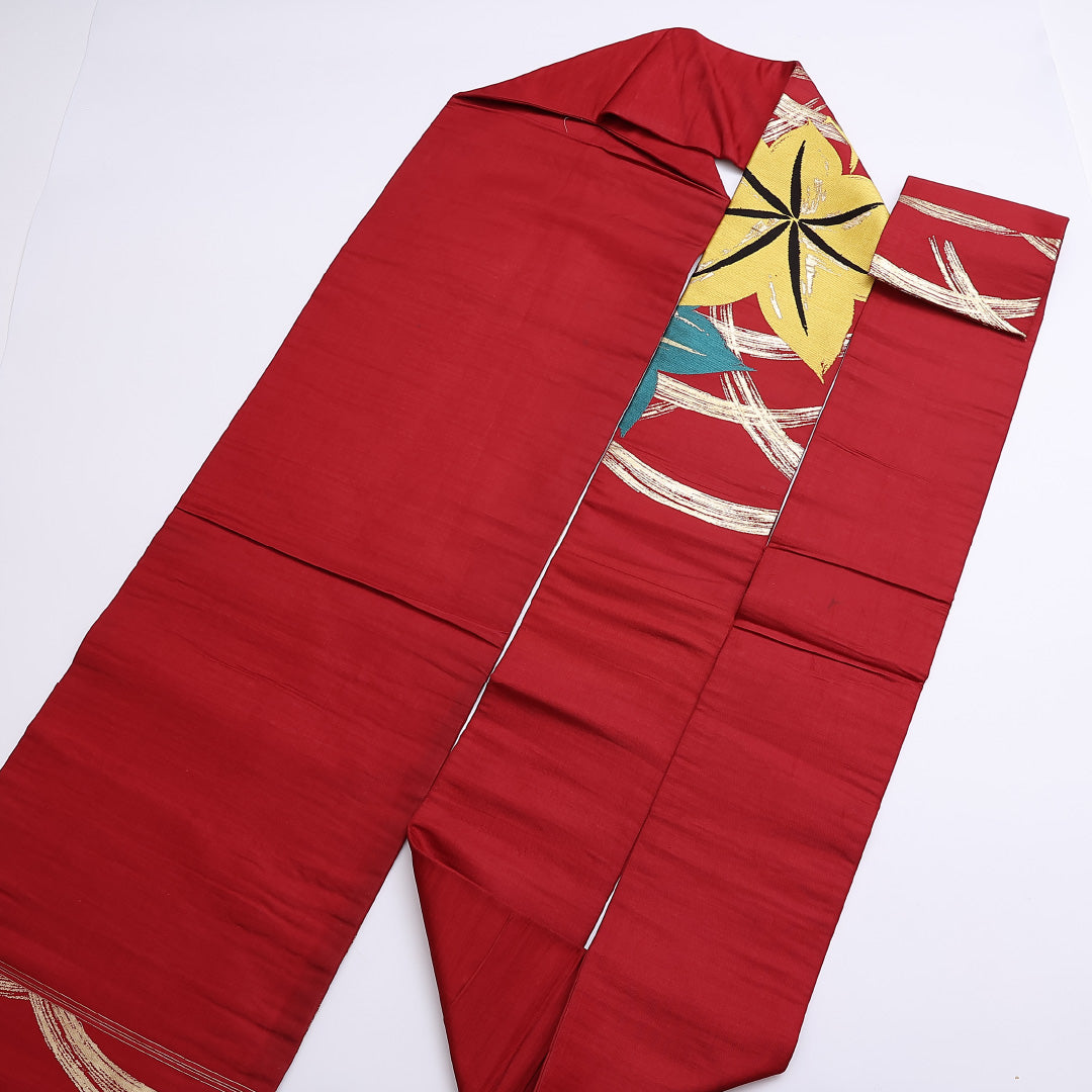 アンティーク 名古屋帯 帯丈335cm ポイント柄 名古屋仕立て Cランク カジュアル 正絹 赤系 1224-01235