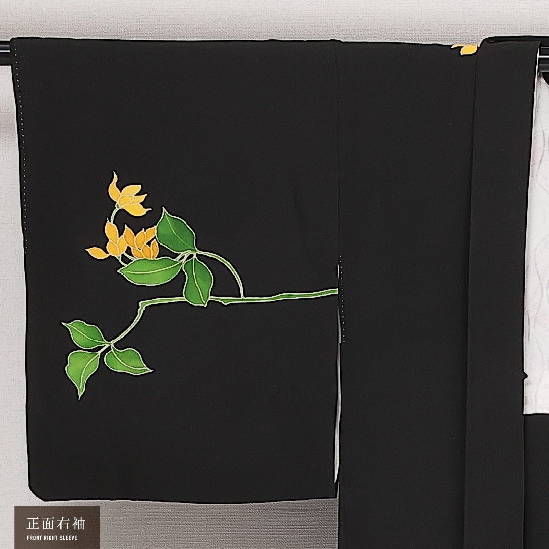黒羽織 袷 身丈74cm 裄丈62cm 正絹 Sランク インフォーマル Sサイズ 花柄 黒系 RP 1233-13825